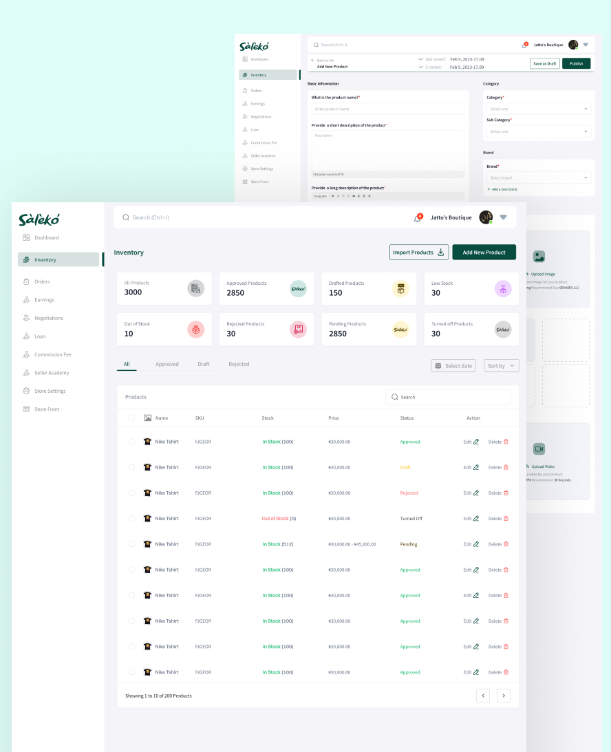 Left buyer screen mockups